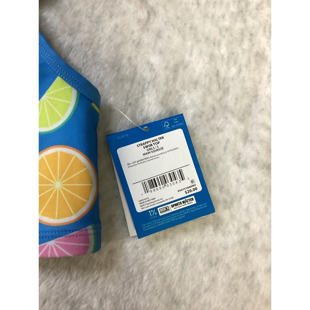 DSG Girls Strappy Halter Swim Top‎ Blue Citrus Fruit Main Squeeze Small NWT